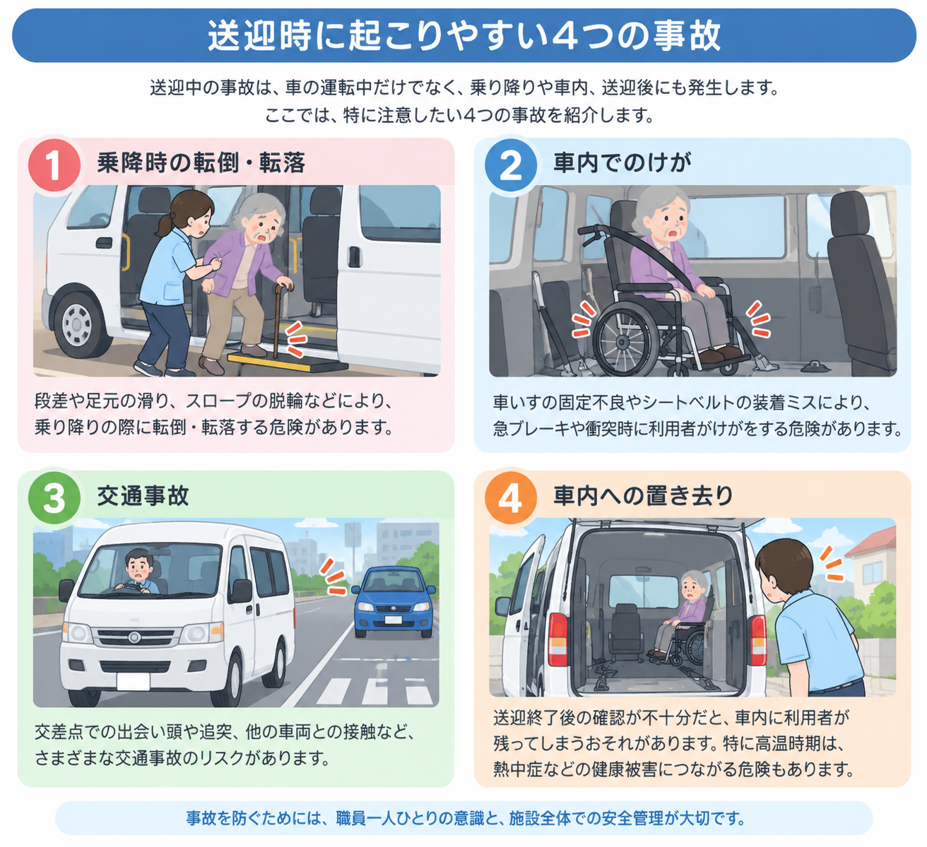 介護施設の送迎中に発生しやすい4つの事故